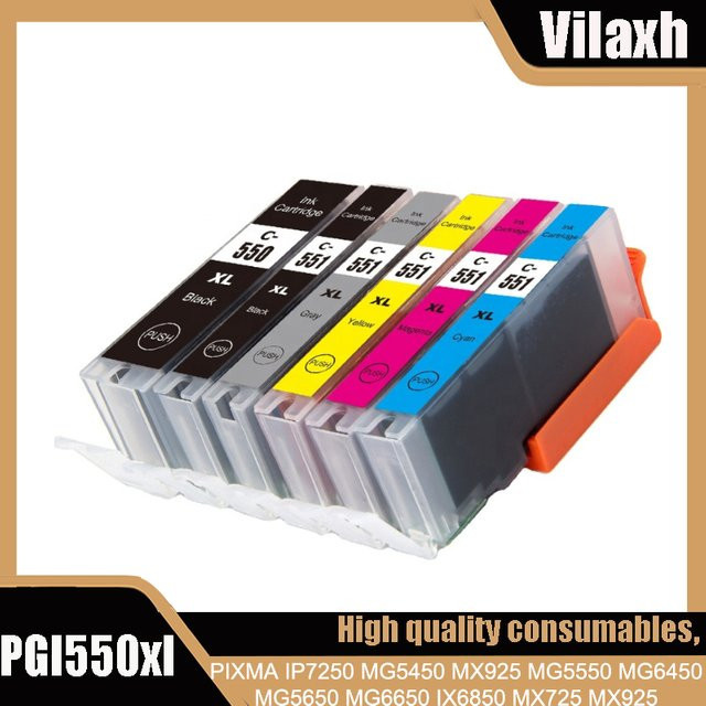 Vilaxh Tintenpatronen PGI550 CLI551 Multicolor für Canon Pixma MG 5450 5550 6350 6450 7150 8750 IP 7250 MX 925 725 - Bild 1