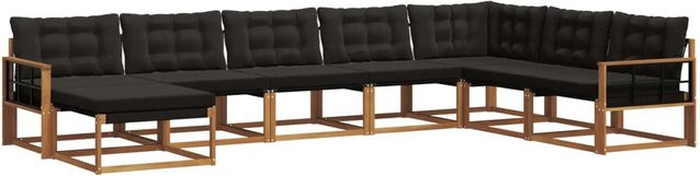 vidaXL Outdoor-Sofagarnitur in U-Form aus Akazienholz und Textilene mit Kissen, Schwarz und Natur - Bild 1