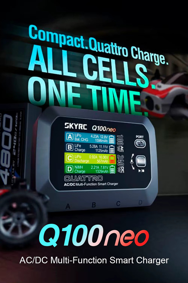 SKYRC Q100neo AC/DC Multifunktions-Smart-Ladegerät in Schwarz mit 2,8 Zoll Display, 100W AC / 240W DC, für LiPo, LiHV, LiFe, Lilon, NiMH, NiCd und Pb Akkus - Bild 2