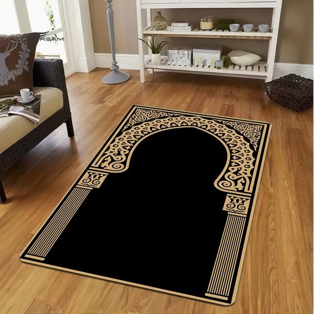 Waschbare Muslimische Gebetsmatte in Schwarz als Dekoration für Wohnzimmer, Schlafzimmer oder Flur, B/H: 40 x 60 cm - Bild 1