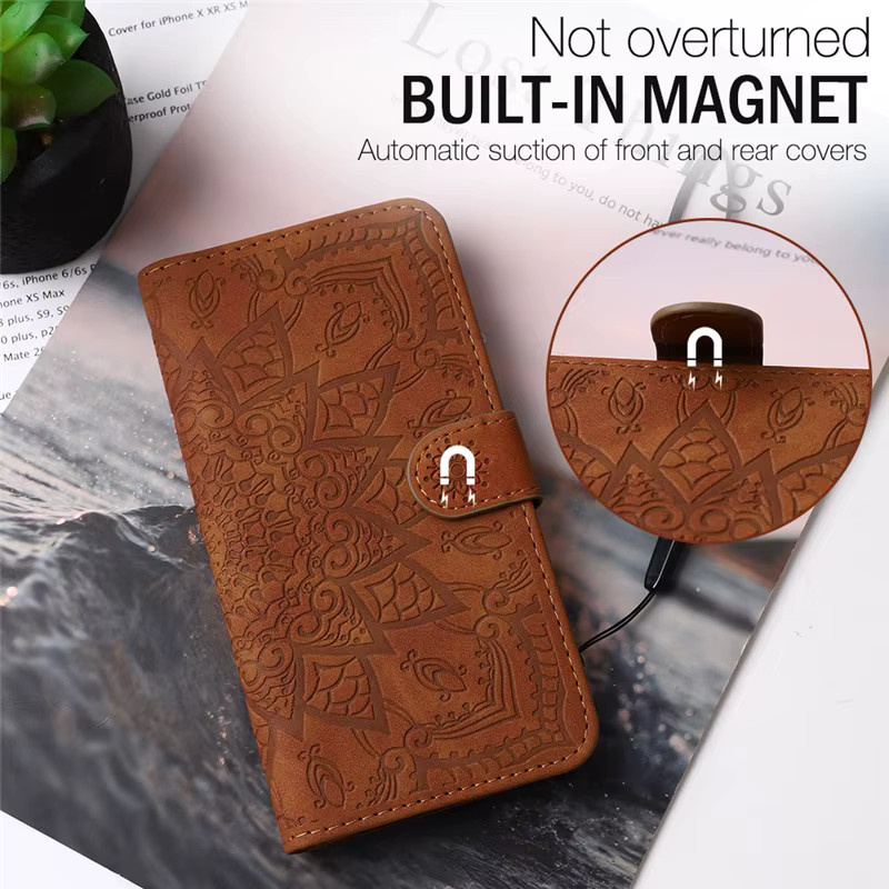 3D Datura Blumenmuster Leder Handyhülle als Brieftasche und Sling Case für Apple iPhone Modelle in Schwarz - Bild 2