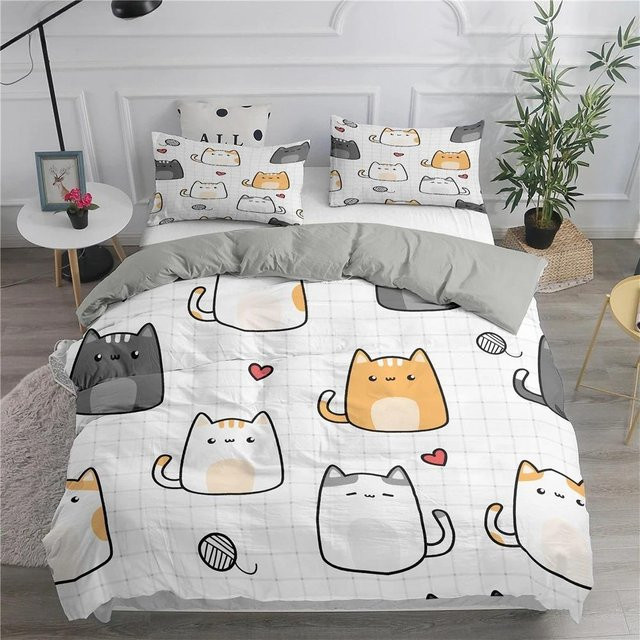 JMG Household Supplies Bettwäscheset mit Katzen-Motiv in Weiß, 2-teiliges Set aus Polyester bestehend aus Bettbezug und Kissenbezug, B/H: 135 x 200 cm - Bild 1