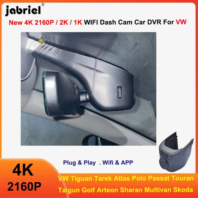 4K 2K Wifi Dash Cam für VW Polo Passat Touran Tiguan Jetta Sharan Caddy Leon Ateca und Skoda Octavia Kodiaq in Schwarz - Bild 1