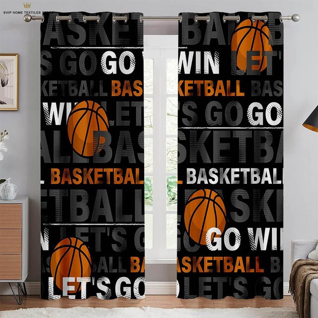 Yiran Furniture Vorhänge mit Basketball-Print in Schwarz, 2er-Set, halbtransparent, Breite: 50 cm, Höhe: 130 cm - Bild 1