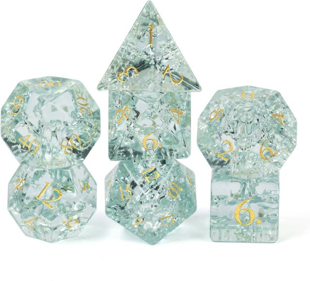 Cusdie DND Würfel Set, Glas, hellgrün, 7 Würfel mit Lederbox - Bild 1