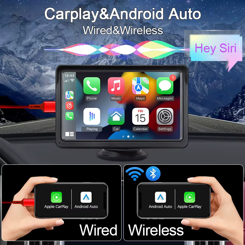 Kowankit Universelles 7-Zoll Autoradio mit kabellosem Carplay und Android Auto, Multimedia-Videoplayer in Schwarz - Bild 2