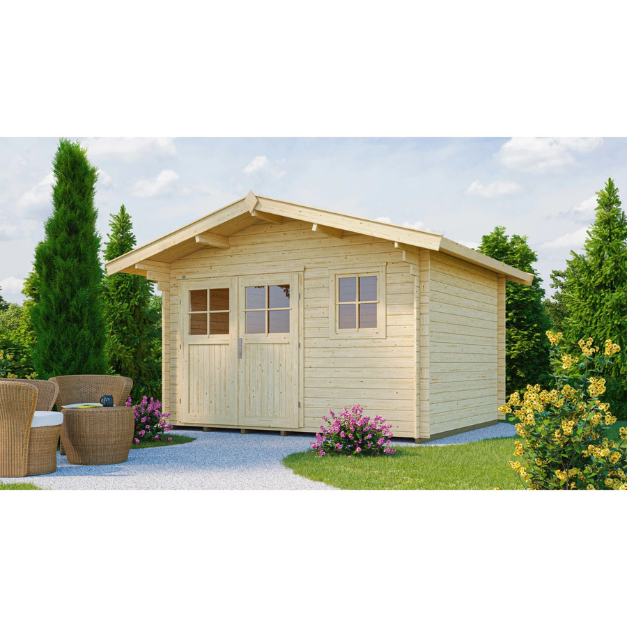 Weka Holz-Gartenhaus Sienna mit Satteldach in Blockbohlenbauweise, Unbehandelt, B/T/H: 340 x 320 x 262 cm - Bild 2
