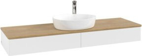 V&B Waschtischunterschrank Antao ohne Frontstruktur, Wandhängend, Eiche Honig und Weiß Lack, B: 160 cm, T: 50 cm - Bild 1