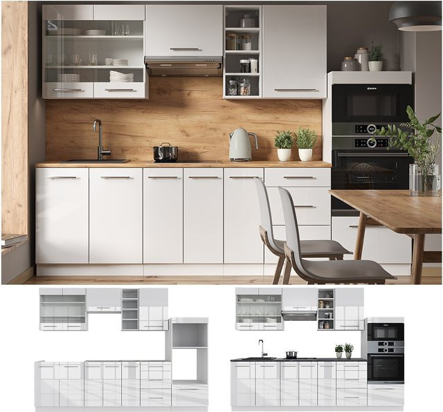 Vicco Küchenzeile Fame-Line Einbauküche Weiß Hochglanz Breite: 280 cm - Bild 1