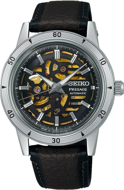 Seiko Armbanduhr Automatik, Edelstahl, Leder, Schwarz, 39,5 mm, Herren - Bild 1