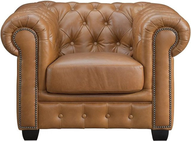 Vente-unique Sessel Brenton Chesterfield mit gerader Rückenlehne in Camel Brown, Breite: 105 cm - Bild 1