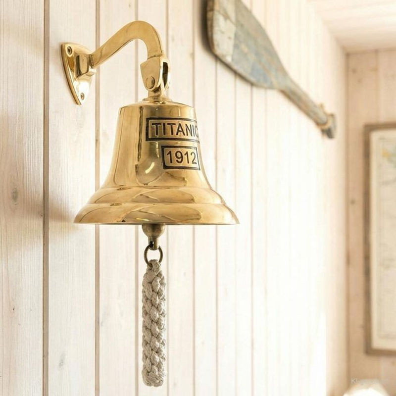 Maritime Schiffsglocke aus Messing in Gold, Wandglocke rund, Durchmesser: 12 cm - Bild 1