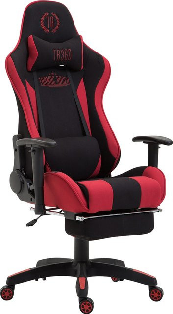 TPFLiving Gaming Bürostuhl mit Fußablage und Armlehnen in Schwarz/Rot, Stoff und Metall - Bild 1