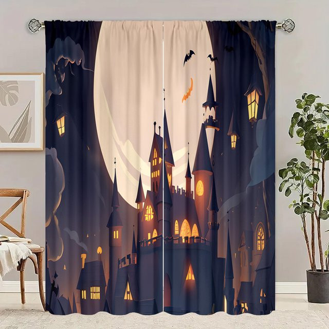 Yiran Furniture Halloween Vorhang Set aus Polyester, mehrfarbig, 2 Stück, B: 76,2 cm, H: 165,1 cm - Bild 1
