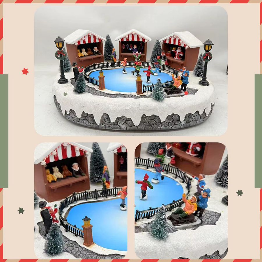Kesoto Skating Christmas Village Harz mit animierter Eisbahn, Weihnachtsmarktszene, LED-Leuchten und Musik zur Tischdekoration - Bild 5