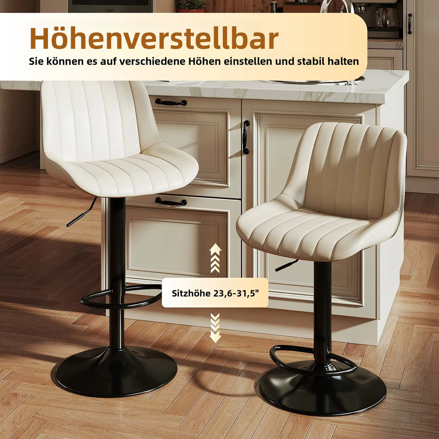 Ralex-chair Moderner Barhocker Beige aus PU-Leder mit vertikaler Linienrückenlehne, drehbar und höhenverstellbar - Bild 3