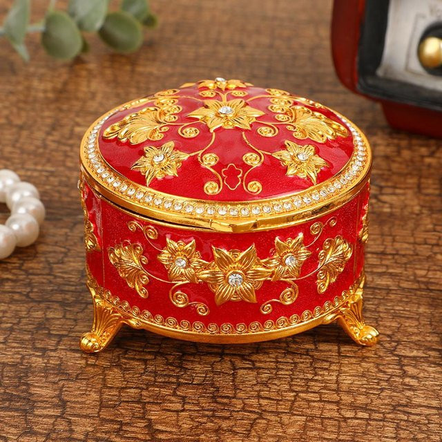 Schmuckschatulle StellarSips, Vintage, Blumendesign, Rot, Unisex - Bild 1