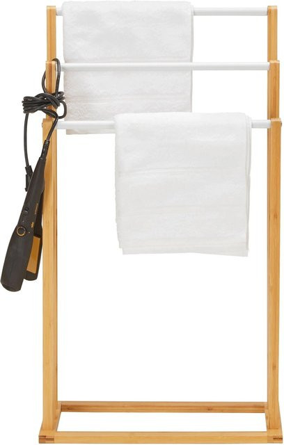 Mömax Handtuchhalter Anni II aus Echtholz und Bambus in Weiß oder Braun, freistehend, B/T/H: 82,0 x 46,0 x 24,0 cm - Bild 1