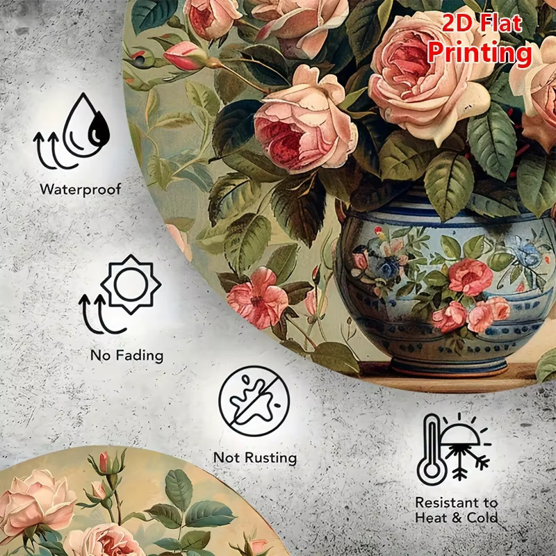 Potdemiel Vintage Metall-Wanddekoration mit Rosen-Motiv, rund, Mehrfarbig, Durchmesser: 20 cm - Bild 4