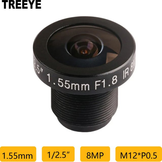 TREEYE 4K 8MP Fischaugenobjektiv M12 mit 1,55 mm Brennweite und 650 nm IR-Filter in Schwarz für Actionkameras, Drohnen und Videokonferenzkameras - Bild 1