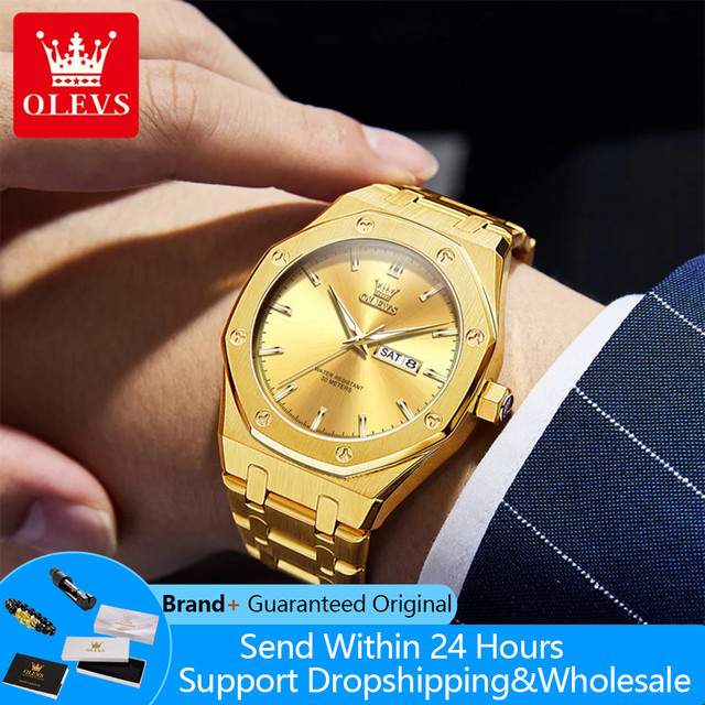 OLEVS Armbanduhr Quarz, Edelstahl, Gold, Herren - Bild 1