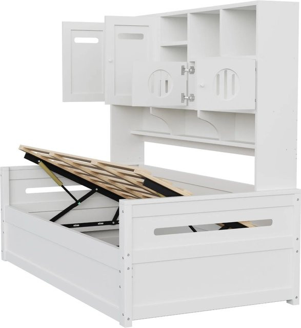 Merax Schlafsofa mit hydraulischem Stauraum in Weiß und Grau, modernes Design aus Holz und Stoff, B/T/H: 90 x 200 x 103,5 cm (Breite: 90 cm, Länge: 200 cm, Höhe: 103,5 cm) - Bild 1