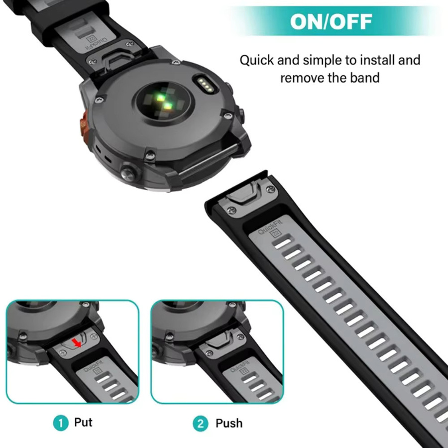Silikonarmband für Garmin Fenix 8 Pro AMOLED, E 7 7X, 6 6X, 5 5X, Tactix, Enduro 3 und Forerunner 970 mit Quick Fit Anschluss, Breite: 26 mm, Höhe: 22 mm - Bild 5