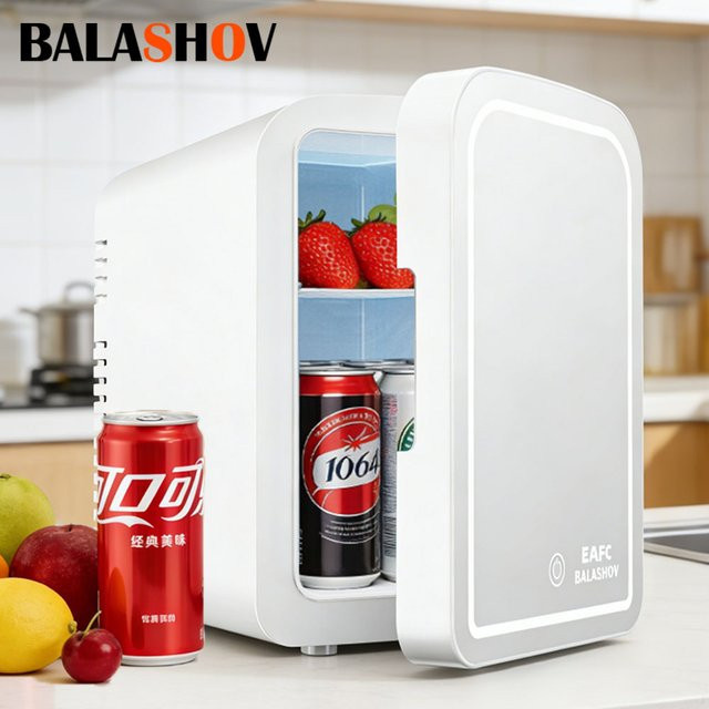 BALASHOV Mini-Kühlschrank mit Spiegel in Weiß, tragbarer Kosmetik-Kühlschrank für Make-up und Zimmer, 4L/6L - Bild 1