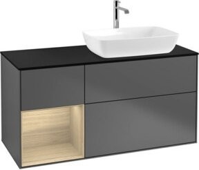 V&B Waschtischunterschrank Finion mit Wandbeleuchtung, Farbe Anthrazit und Eiche, B/T/H: 120 x 50,1 x 50,1 cm - Bild 1