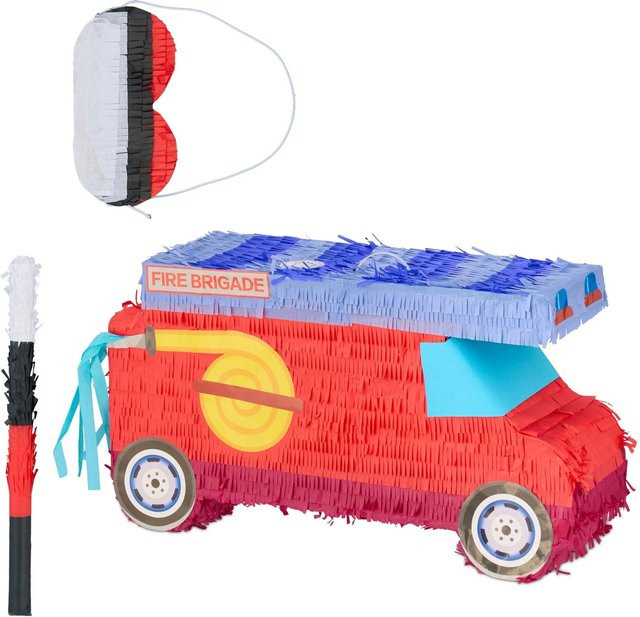 Relaxdays Pinata Feuerwehrauto mit Stab und Maske - Bild 1
