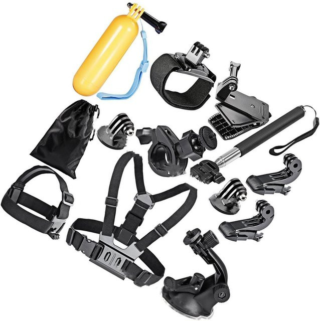 Koogeelife 12-teiliges Action Kamera Zubehörset mit verstellbarem Stirnband und Schwimmgriff für Hero 11 10 9 8 in Schwarz und Gelb - Bild 1