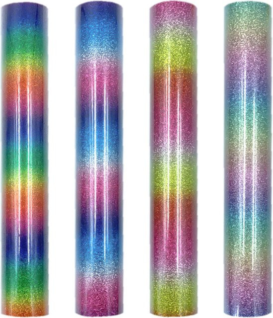 Glitzernde Regenbogen HTV-Schnittfolie zum Aufbügeln für T-Shirts und DIY-Projekte, Multicolour - Bild 1