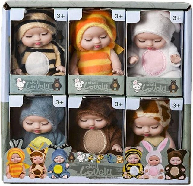 Simulation Prinzessinnenpuppen, Mini Niedliche Schlafende Baby Serie Puppe, Cartoon Tier Spielzeug, 6/8 Stück Set, ab 5 Jahren - Bild 1