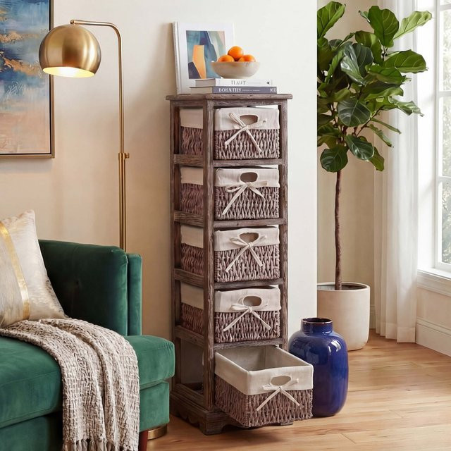 MCW Regal Kommode mit 5 Korbschubladen im Shabby-Look, Braun, B/T/H: 90 x 25 x 28 cm - Bild 1