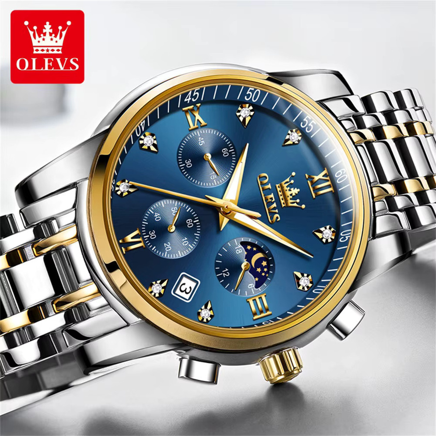 OLEVS Armbanduhr Chronograph, Quarz, Edelstahl, Roségold, Herren - Bild 2