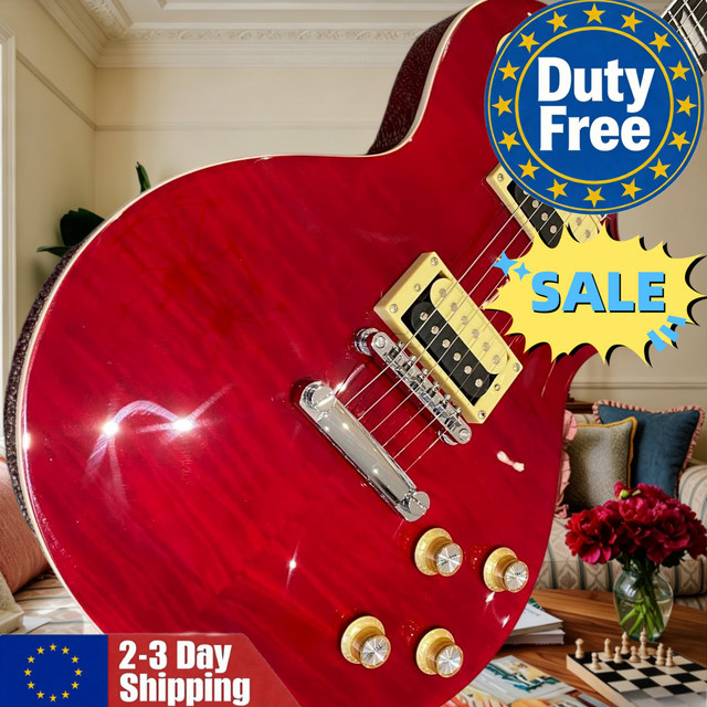 OUCEY E-Gitarre mit roten Streifen, Palisanderhals, HH-Tonabnehmer und festem Steg - Bild 1
