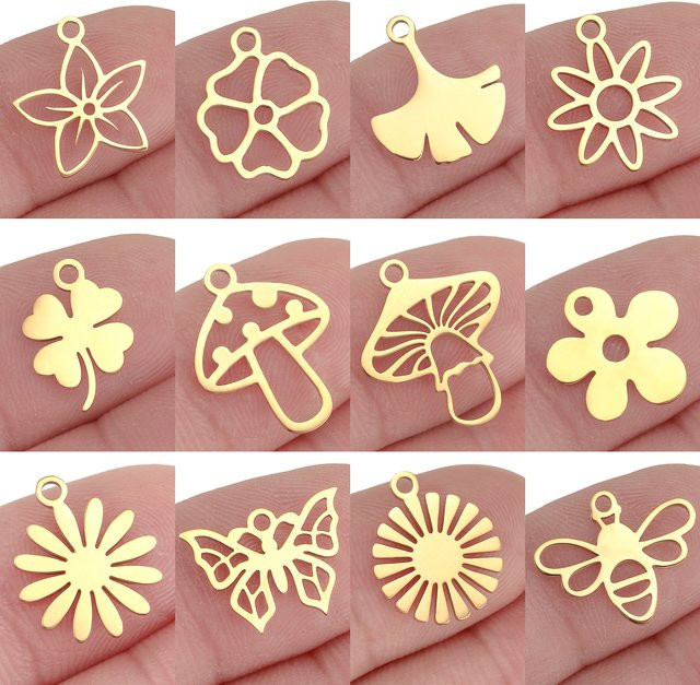 DOOYIO Anhänger, Edelstahl, Gold, Bienen, Kleeblatt, Blumen, Unisex - Bild 1