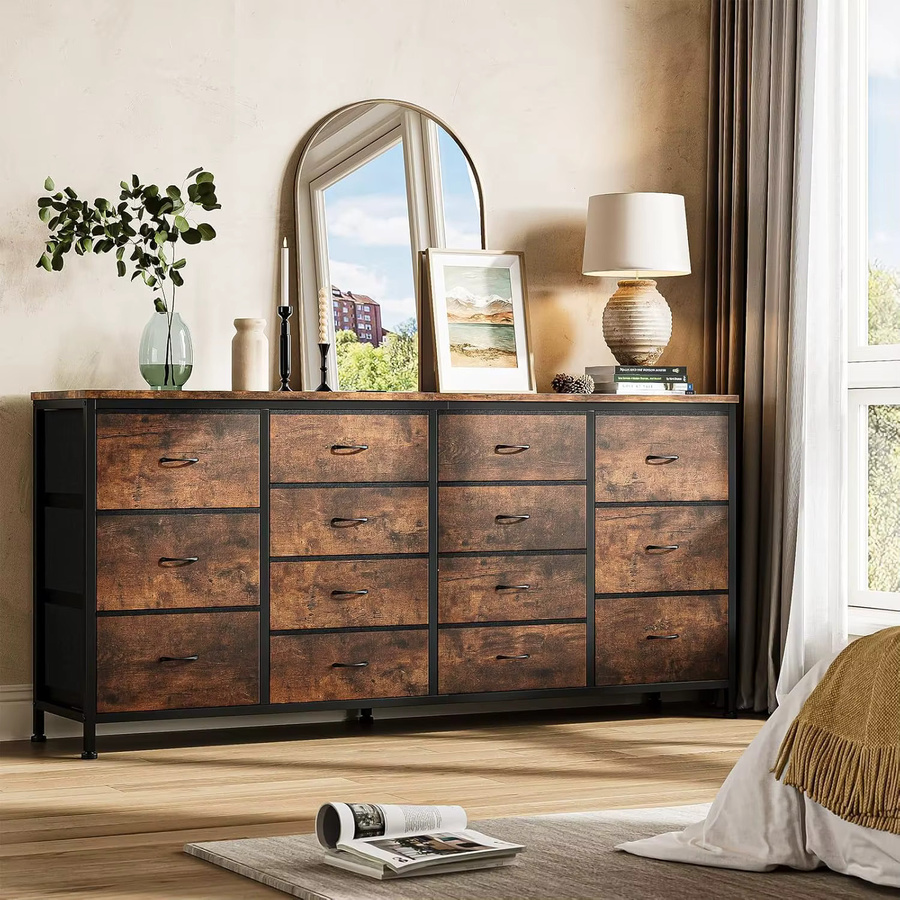 HiMISS Moderne TV-Kommode mit 14 Schubladen und Steckdosen, Platzsparende Stoffkommode mit Metallgestell für Wohnzimmer, Schlafzimmer oder Kinderzimmer, B/T/H: 160 x 35 x 75 cm - Bild 3