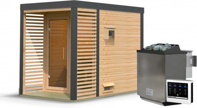 Saunahaus ARES 1 in Anthrazit mit 9.0 kW BioKombiofen und Steuergerät, B/H: 191 x 276 cm, Wandstärke: 38 mm, naturbelassen - Bild 1