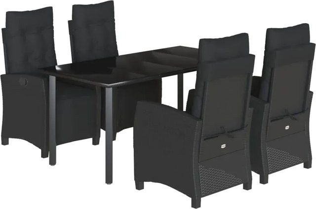 vidaXL 5-teilige Garten-Essgruppe aus Poly Rattan in Schwarz mit Kissen und Glastisch - Bild 1