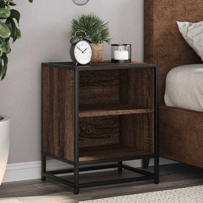 Vidaxl Nachttische im Industrial Design aus Holzwerkstoff und Metall, 2er-Set, Braun - Bild 1