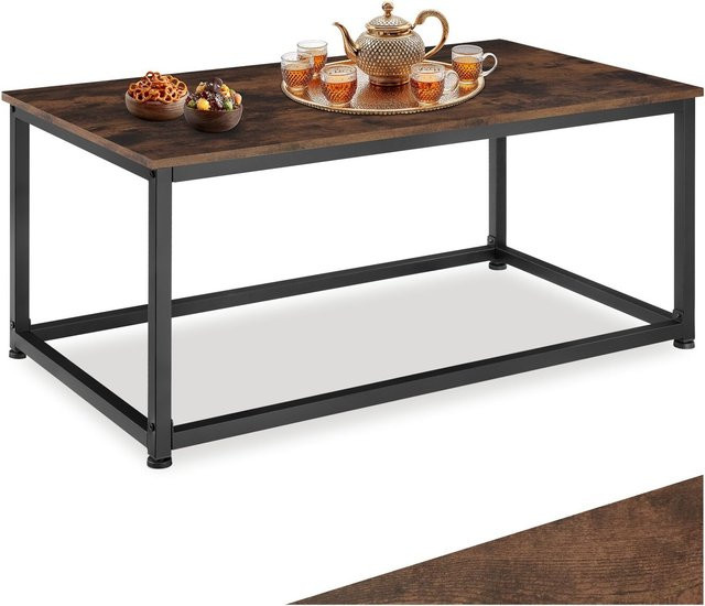 tectake Couchtisch im Industrial Style aus Stahl und Spanplatte, rechteckig, braun, B/T/H: 100 x 55 x 45,5 cm - Bild 1