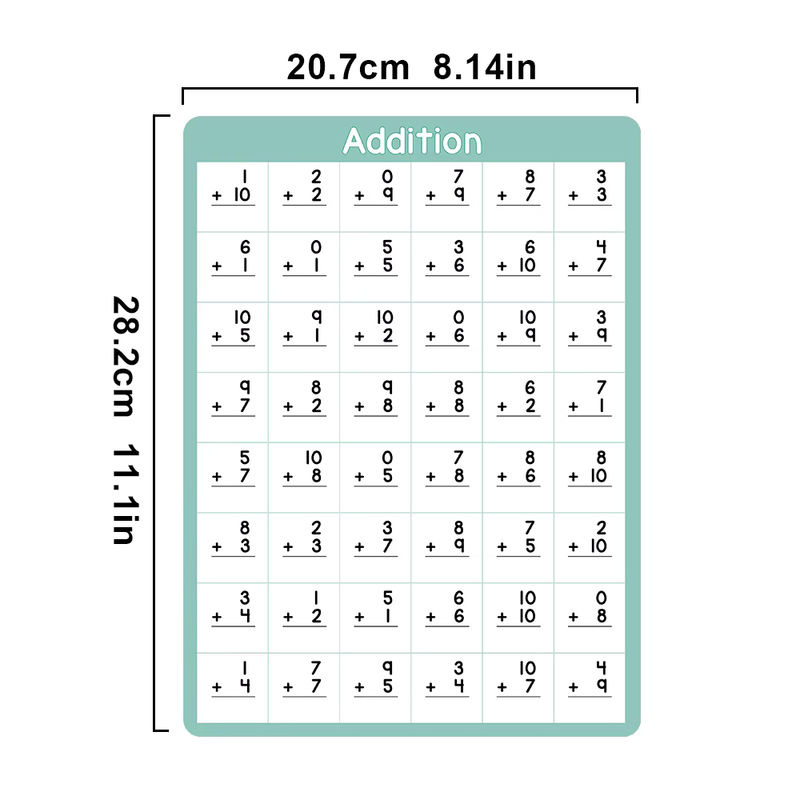 4-teiliges QKX Mathe-Lernposter Set für Kinder mit Addition und Subtraktion der Ziffern 0-10, abwischbare Rechenübungsposter in mehrfarbigem Design, Hochformat, 28,2 x 28,2 cm - Bild 2