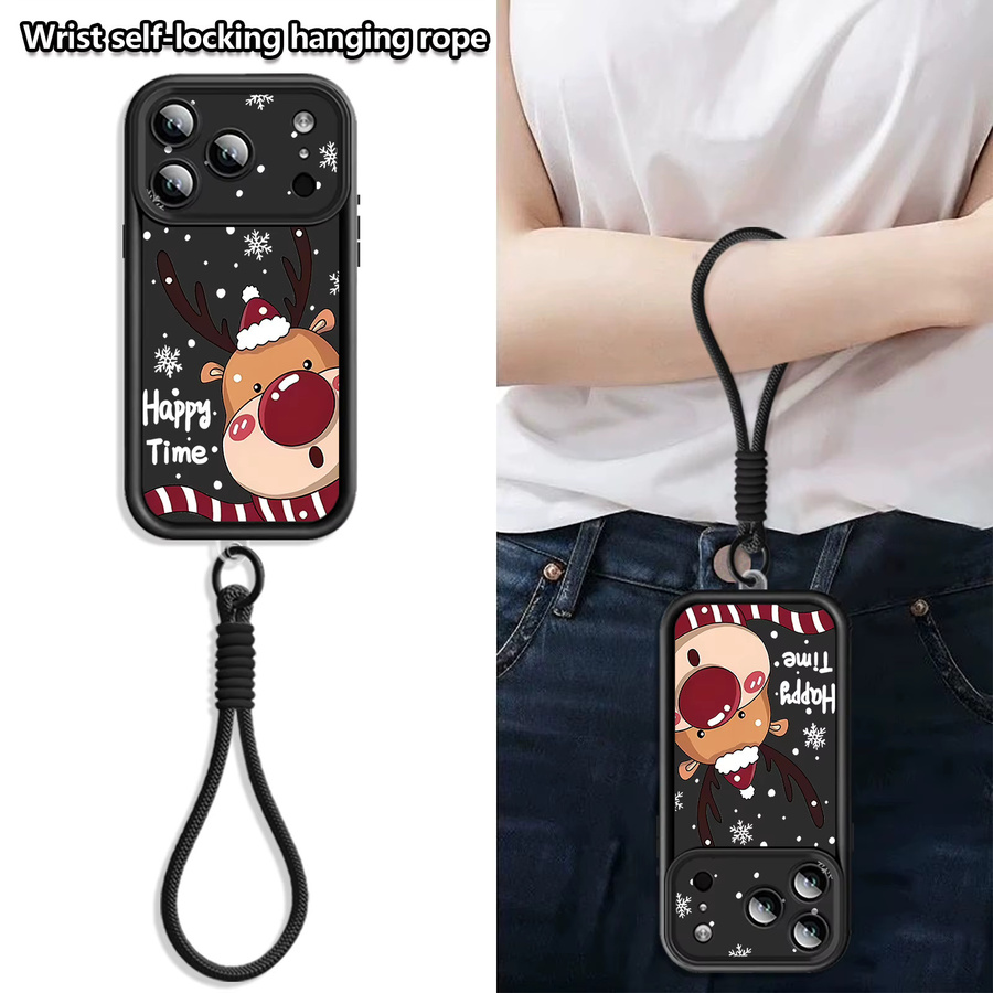Stoßfeste TPU-Handyhülle mit Weihnachts-Hirsch-Druck und Riemen für Apple iPhone 17 Pro Max, 16, 15, 14, 13, 12, 11 Pro Max in Rot und Mehrfarbig - Bild 2