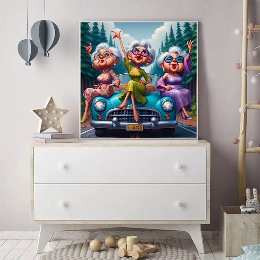 Momoart Diamant-Stickerei Set Alte Frau Porträt DIY Malerei als Cartoon Kreuzstich-Mosaik Dekoration, Multicolour, 20 x 20 cm - Bild 3