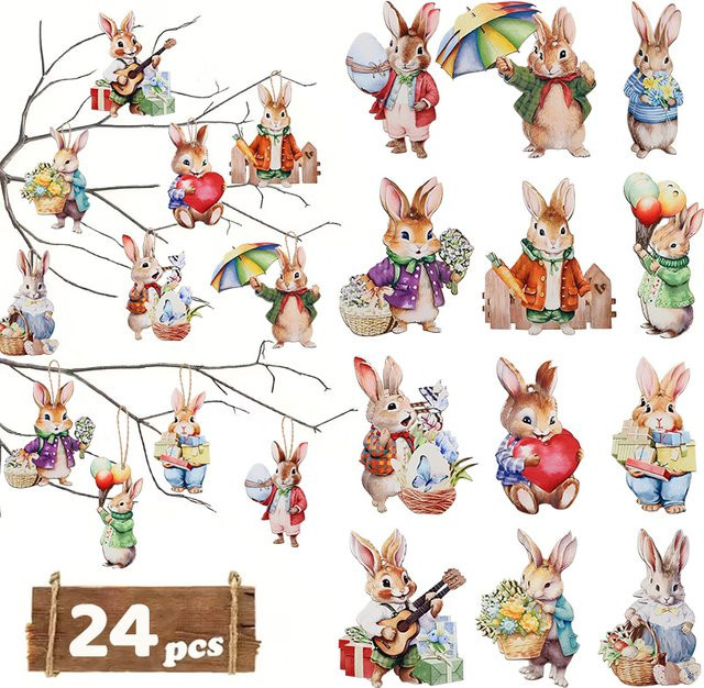 ZQNYCY Cartoon Kaninchen Holz Anhänger für Ostern und DIY Handwerk, Mehrfarbig - Bild 1