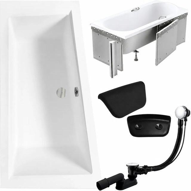 KOLMAN Eckbadewanne KODI links in Weiß mit Styroporverkleidung, Kopfstütze, Ablauf und Füßen, B/T: 150 x 85 cm - Bild 1