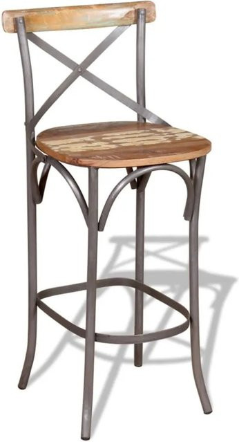 vidaXL Barhocker aus Massivholz und Eisen im Antikstil, Braun/Multicolor, B/T/H: 45 x 45 x 110 cm - Bild 1