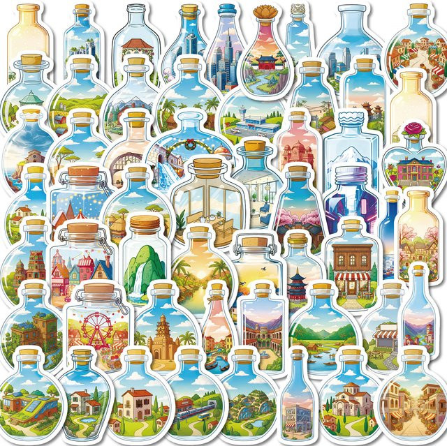 56 Stück wasserfeste Landschaftsaufkleber mit Stadtarchitektur Motiv in Multicolour für DIY Dekoration von Telefon und Sammelalbum - Bild 1