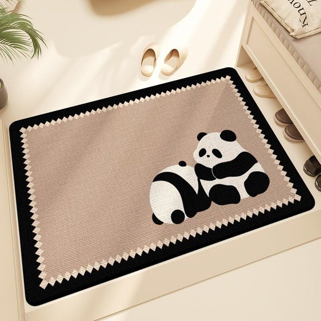 Schmutzfangmatte Panda Cartoon aus Polyester, Beige, B/T: 80 x 50 cm - Bild 1